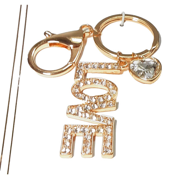 NWT Noir Crystal Love Heart Gold Tone Bag Charm Clip Keyring Keychain New - Picture 3 of 6